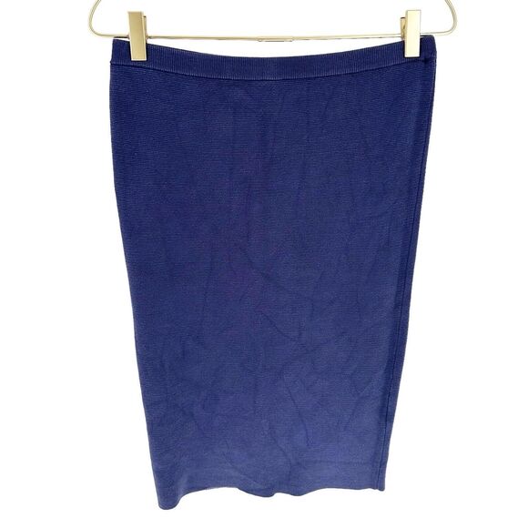 Eileen Fisher Skirt Women Petite S Blue Pencil Silk Blend Knit Stretch Modest